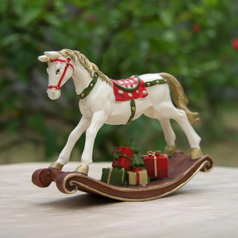 

Christmas Rocking Horse Ornaments Resin Rocking Horse Figurine Christmas Table Decoration Party Favor Supplies Home Decorations