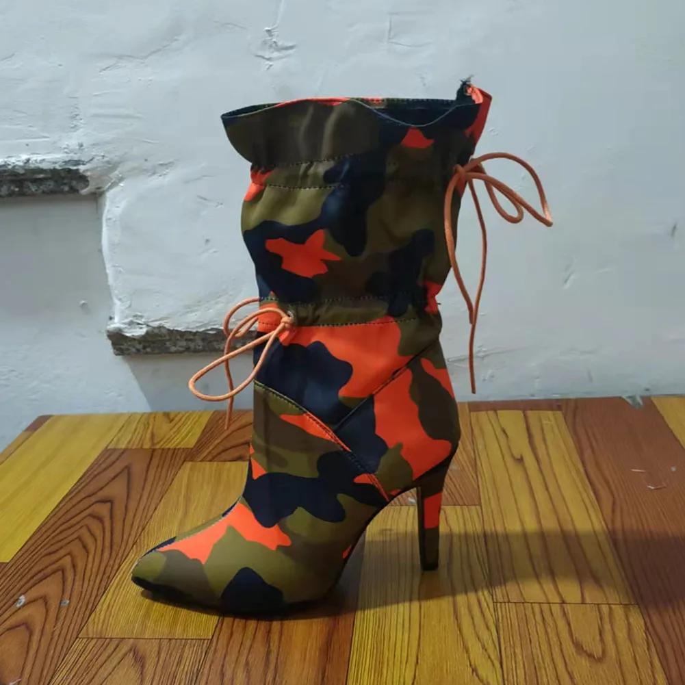 Brand New INS Hot Female Thin High Heels Ankle Boots Fashion Print Mixed Colors Pointed Toe Boots Women Party Sexy Shoes Woman