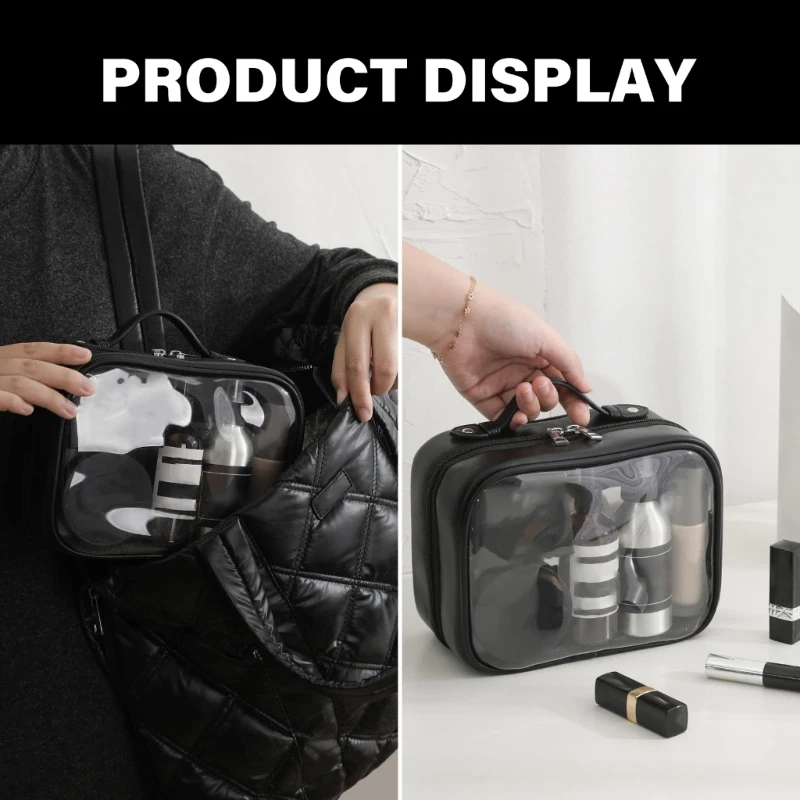 Travel Cosmetic Bag Large Capacity Waterproof Double Layer Makeup with Zippered Clear Toiletry Case for Women 5