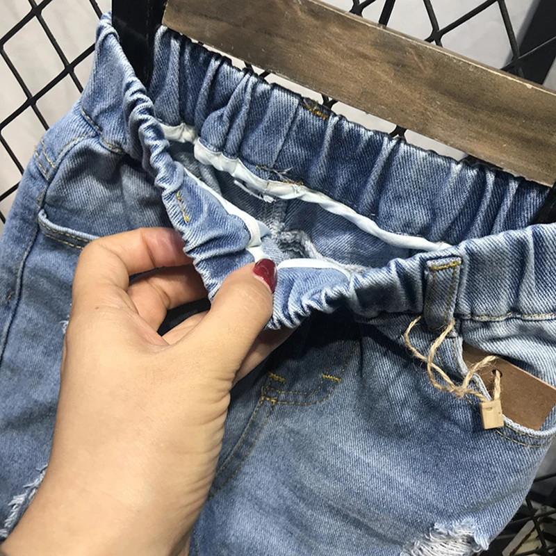 Kids pants boys jeans Boys Jeans Fashion Hole New Children Straight Cylinder Casual Jeans Spring Autumn Korean Style Elastic Waist 3-8Ys Trousers