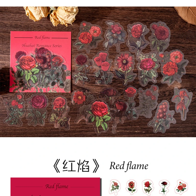 40-Piece Transparent Waterproof Flower Stickers Pack for Decoration and Scrapbooking
