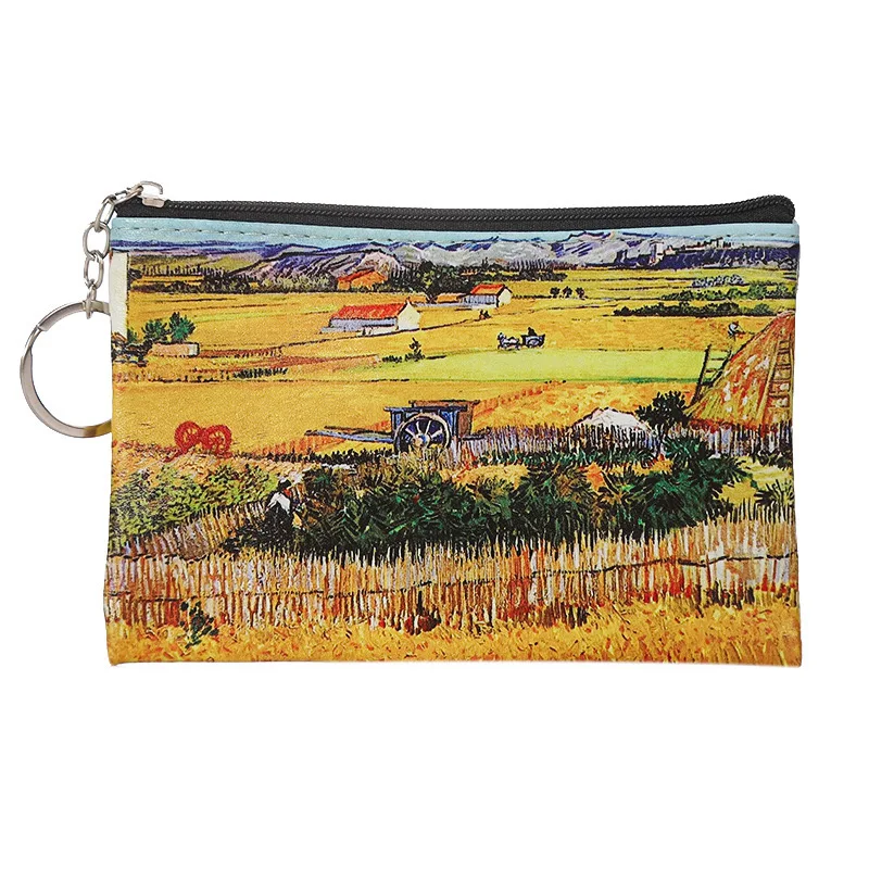 PU Leather Coin Purse Van Gogh painting Small Change Money Bags Key Holder Case Wallet Zip pouch 12 Piece