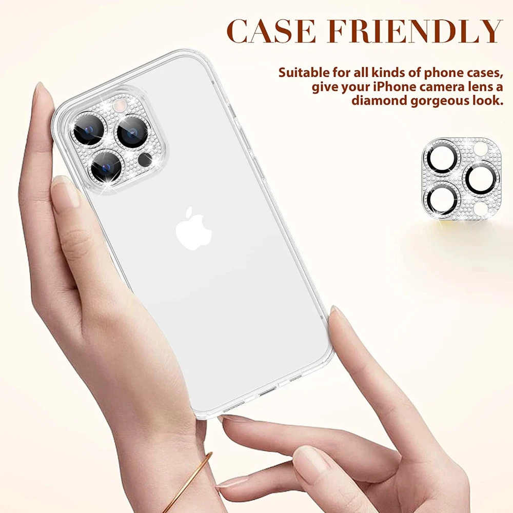 Luxury Glitter Camera Lens Protector - Full Cover Metal with Tempered Glass