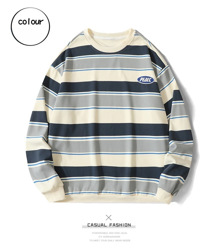 Koreanische Y2k Gestreiften Sweatshirt männer Frühling Herbst Lose Fit Pullover Top Trendy Marke Ins Jugend O Hals Farbe Blockieren Hoodie männer – Detail 3