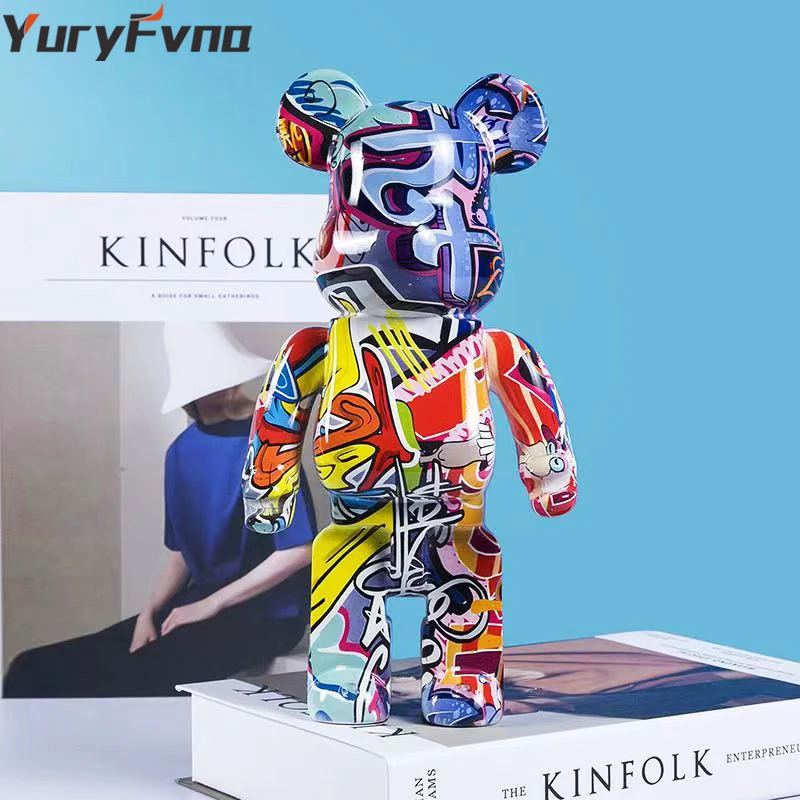 YuryFvna 27cm Graffiti Bear Figurine Home Decoration Animal Statue