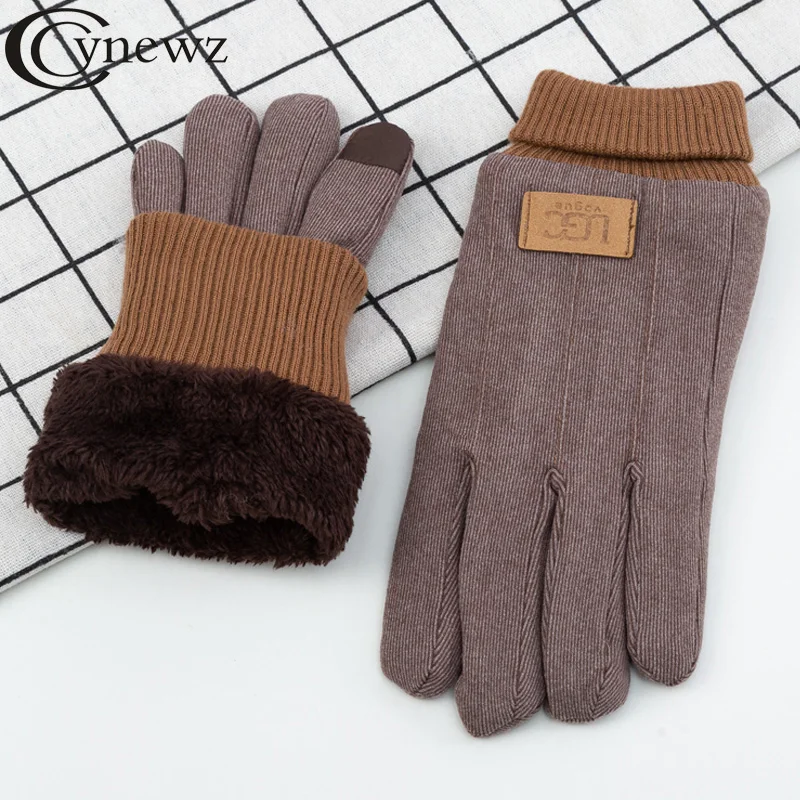 Winter Men's Warm Gloves Cloth Velvet Windproof Thickened Touch Screen Outdoor Driving Riding Motorcycle Male Mittens winter warm driving leather gloves fashion simple style black velvet lining outdoor travel motorcycle riding finger gloves