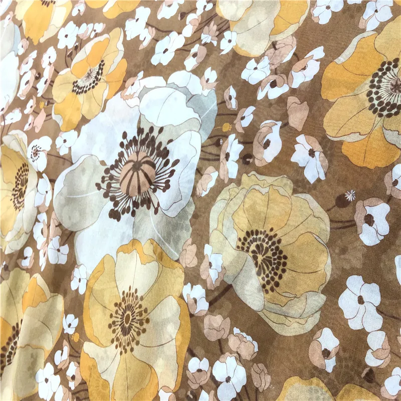 1 미터 65% 뽕나무 실크 35% 코튼 12 momme georgette 패브릭 플로랄 프린트 137cm 54 와이드 야드 JJ007