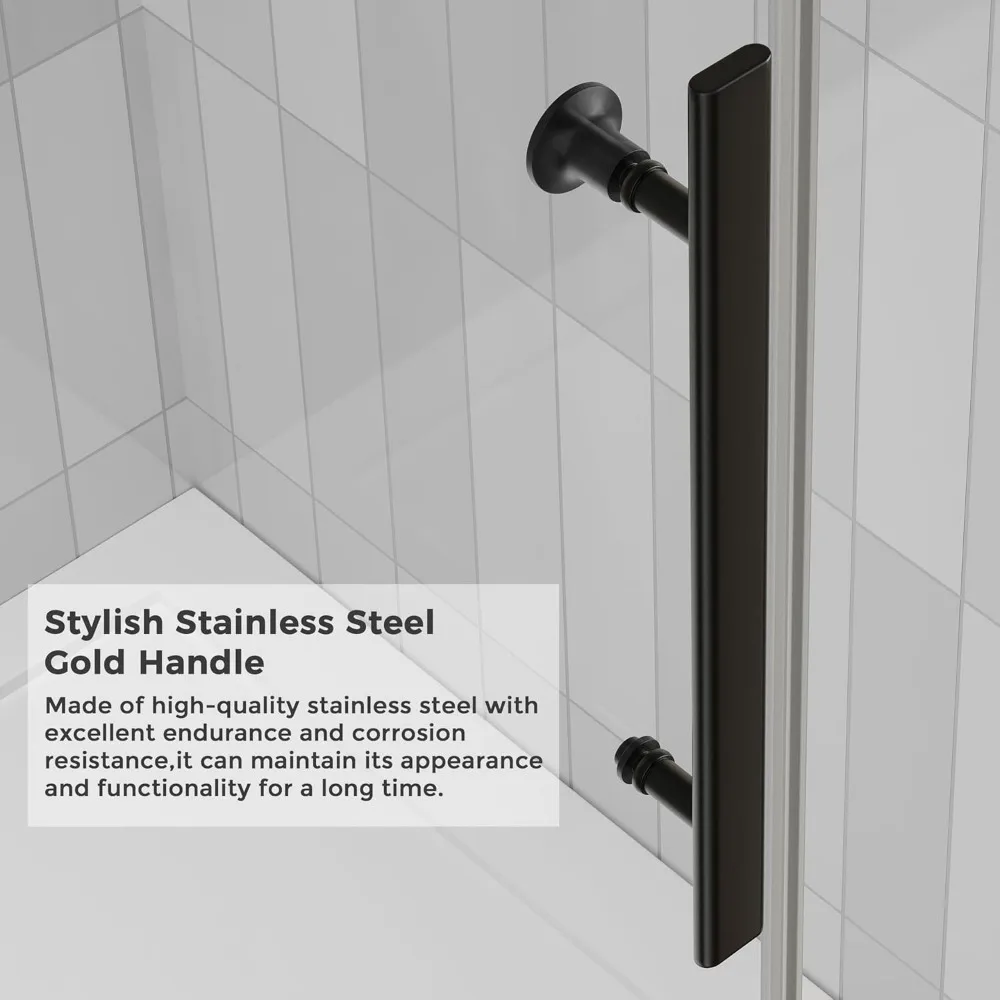 Semi-Frameles Black Shower Door with Clear Tempered Glass and Easy Roller System, Sliding Shower Door with Water Seal Strips 3