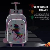 3PCS Rolling Backpack for Girls Kids Wheeled School BookBag With Lunch And Pen Bag Pink Unicorn Glow-in-the-dark Function 6