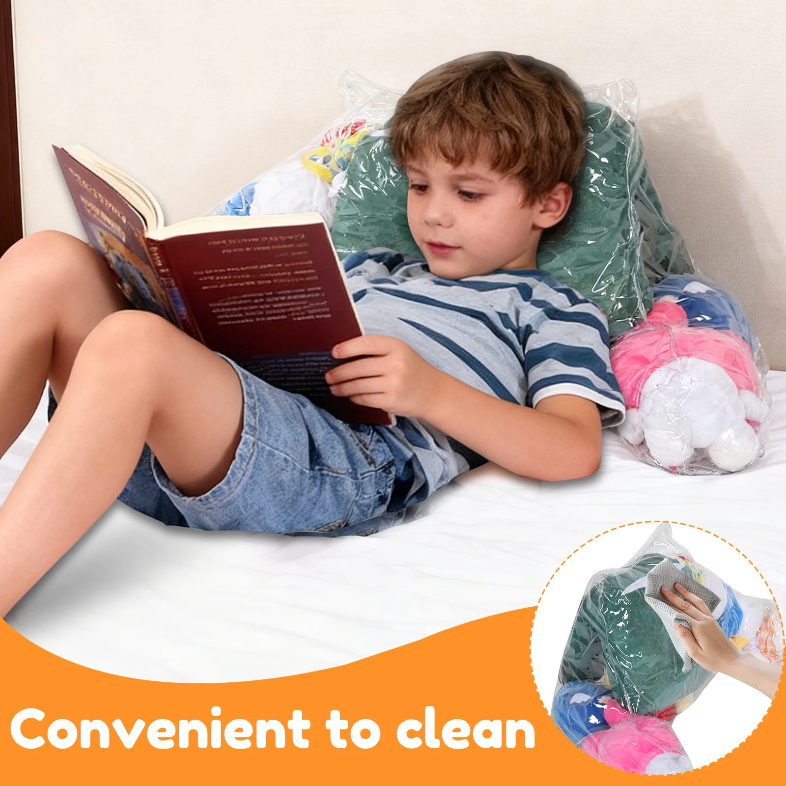 Clear Stuffed Animal Storage Back Pillow Cover PVC Waterproof Plush Toy Storage Backrest Cushion Cover 30L Clothing Storage Bag