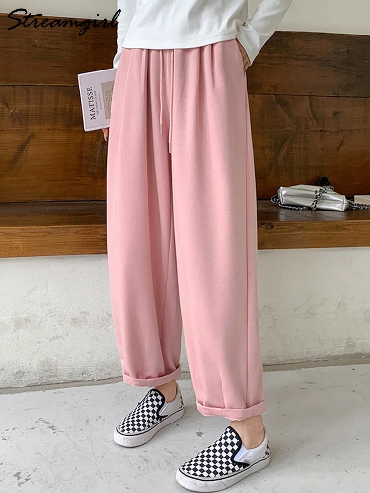 Streamgirl High Waist Harem Pants Women 2023 Cotton Autumn Casual Loose Sweatpants Womens Oversized Pants Baggy Grey Trousers