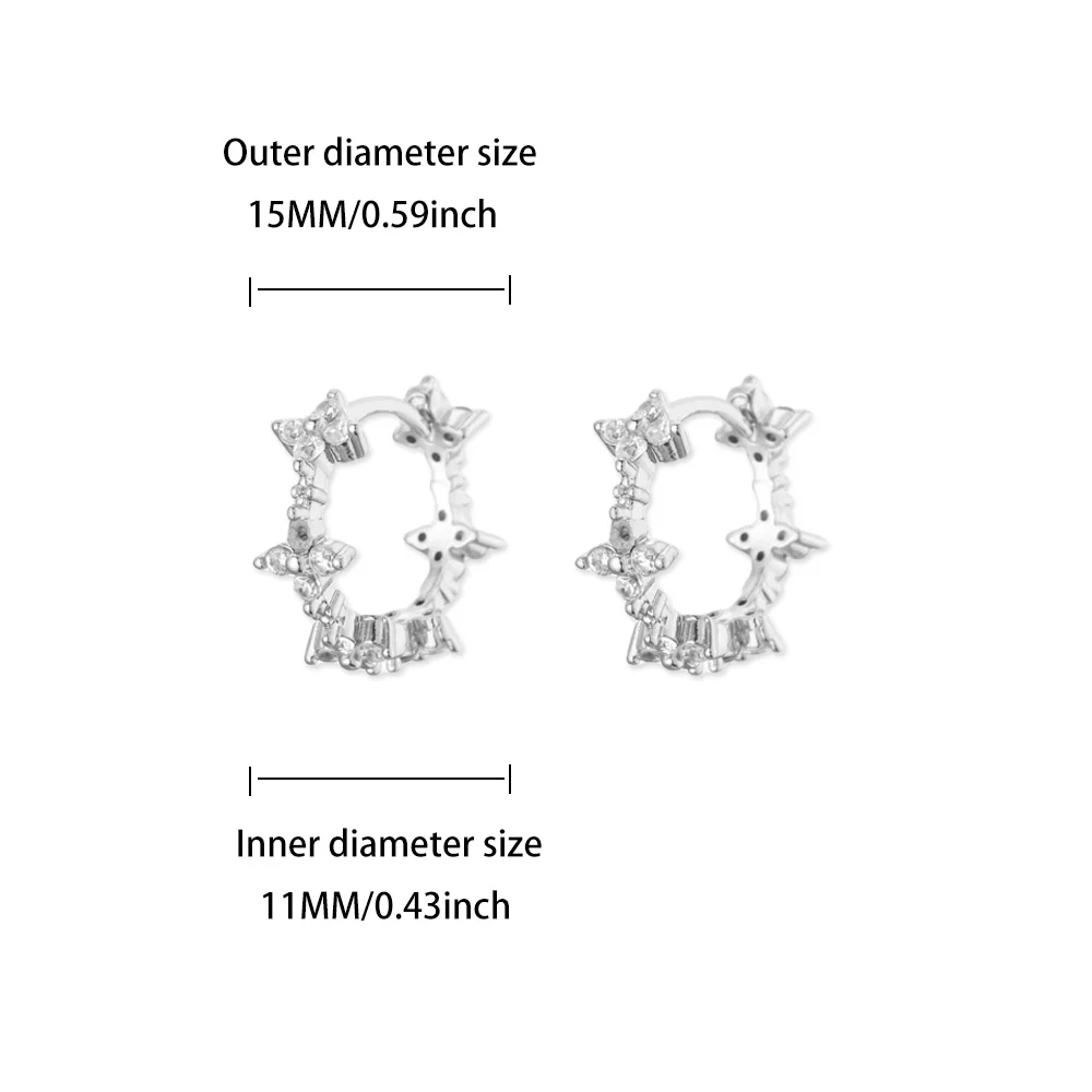 Shiny Zircon Four Leaf Clover Earrings Gold Metal Hoop Earrings