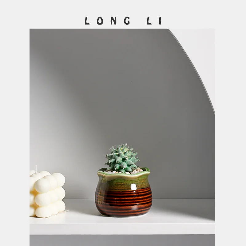 Elegant Ceramic Green Plant Flowerpot - Home Decor Succulent Mini Planter with Artistic Design