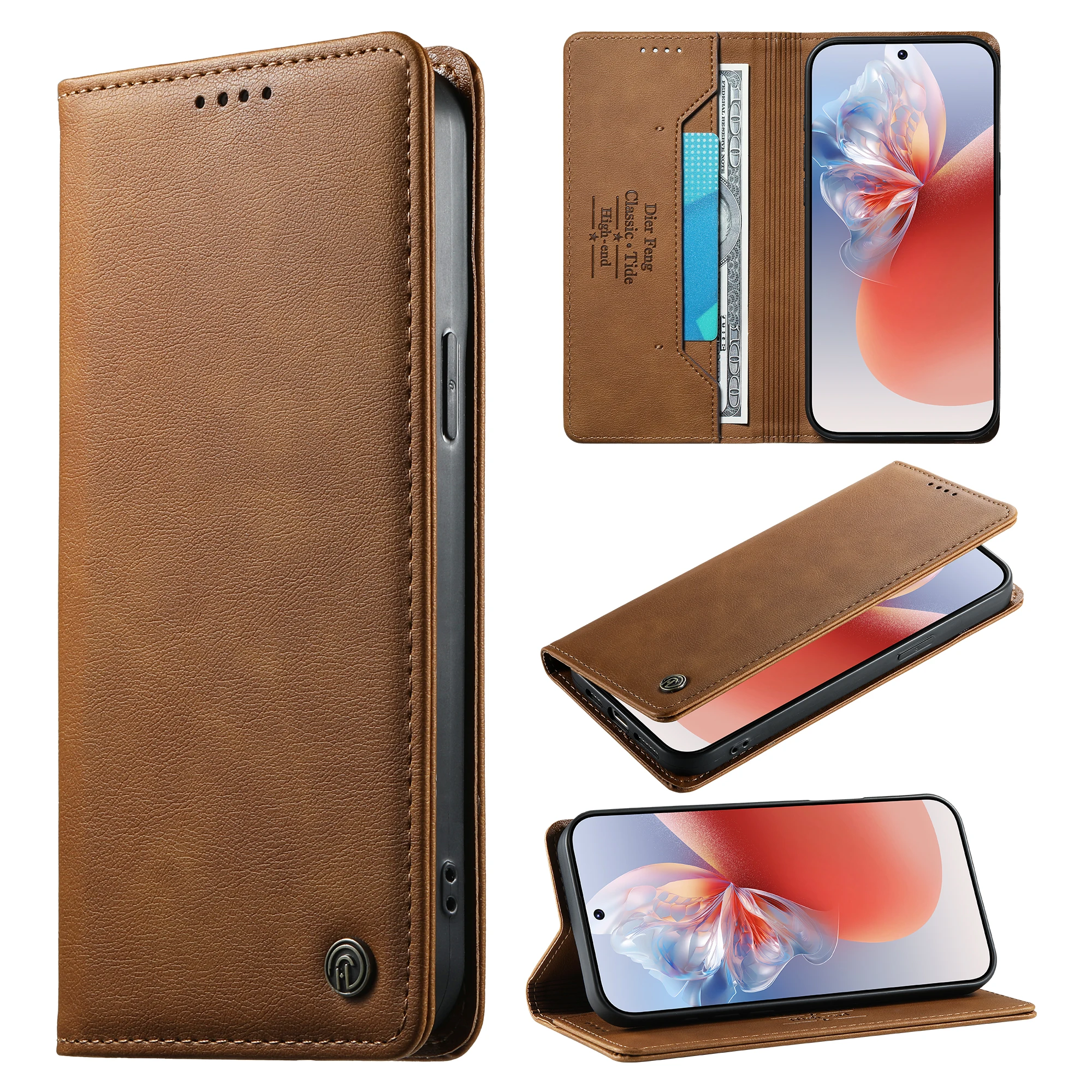 Magnetic Leather Flip Wallet Case with Card Slots