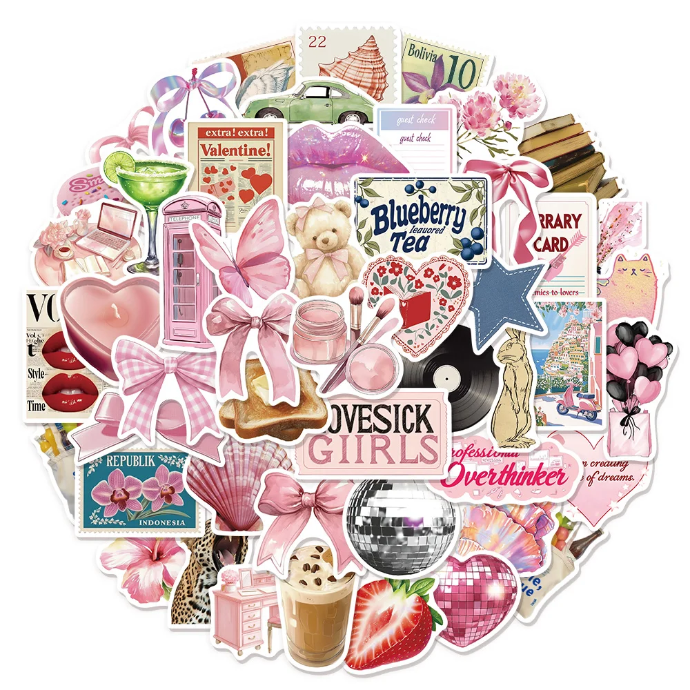 50PCS Tagebuch Abfall Cartoon Rosa Serie Kreative Graffiti Aufkleber DIY Gepäck Notebook Wasser Tasse Tablet Aufkleber