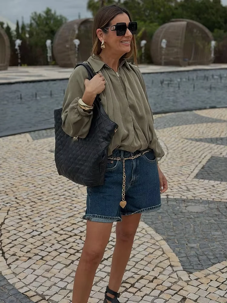 HH Women Fashion Vintage Green Loose Coats Long Sleeve Zipper Bomber Jacket Autumn Loose Casual Maternity Outwear Tops