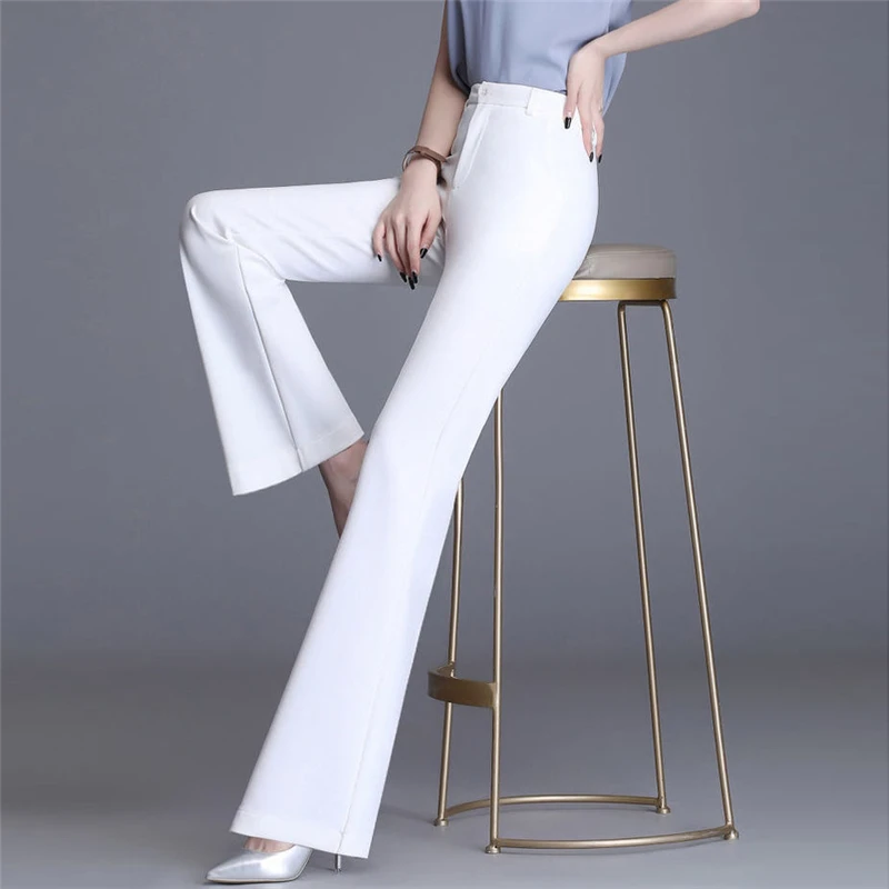dress pants Office Lady Slim White Flare Pants Basic Solid Work Bell Bottom Pants Women Spring New Arrival High Waist Suit Trousers Female adidas pants