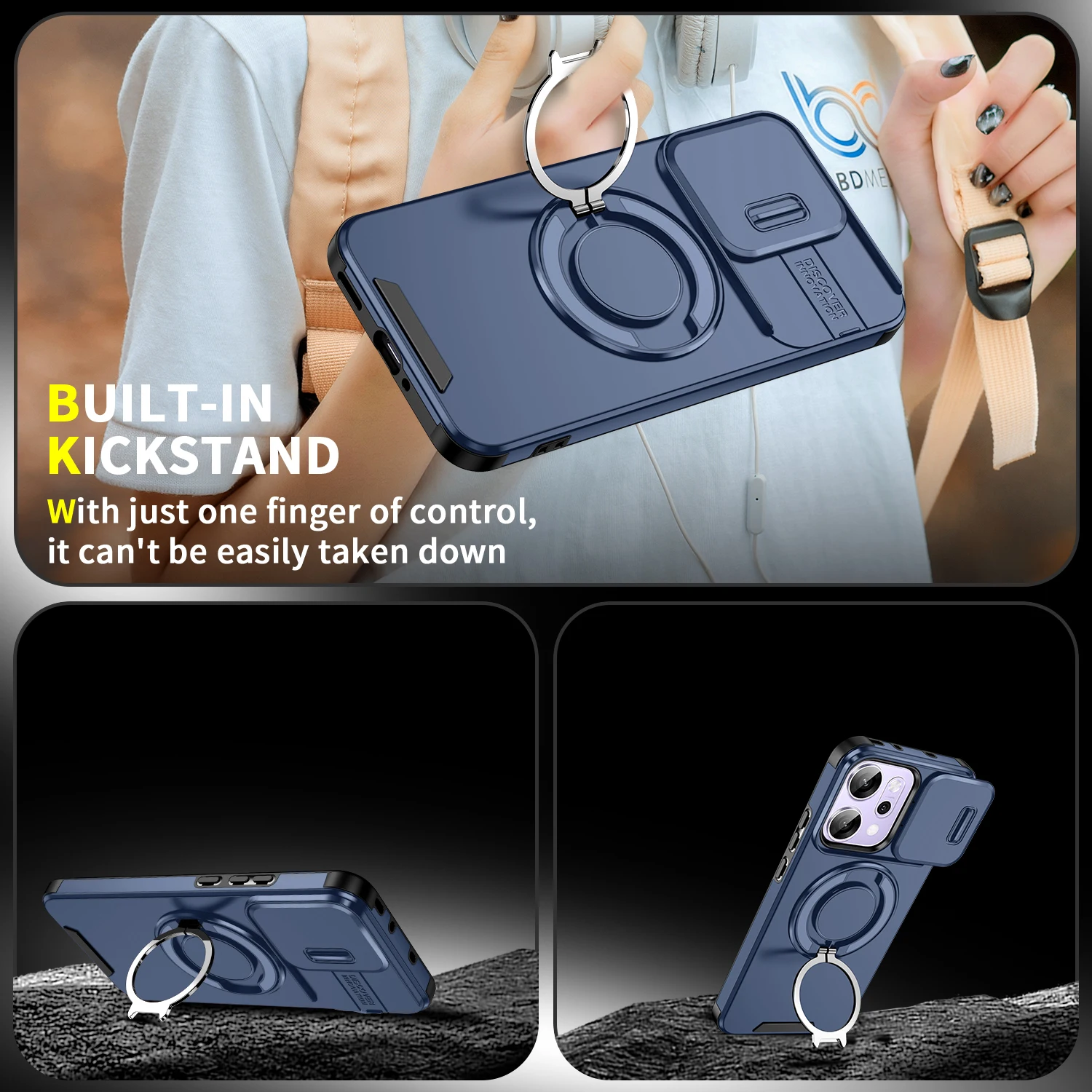 Magnetic Wireless Charging Silicone Phone Case with Protective Lens Cover