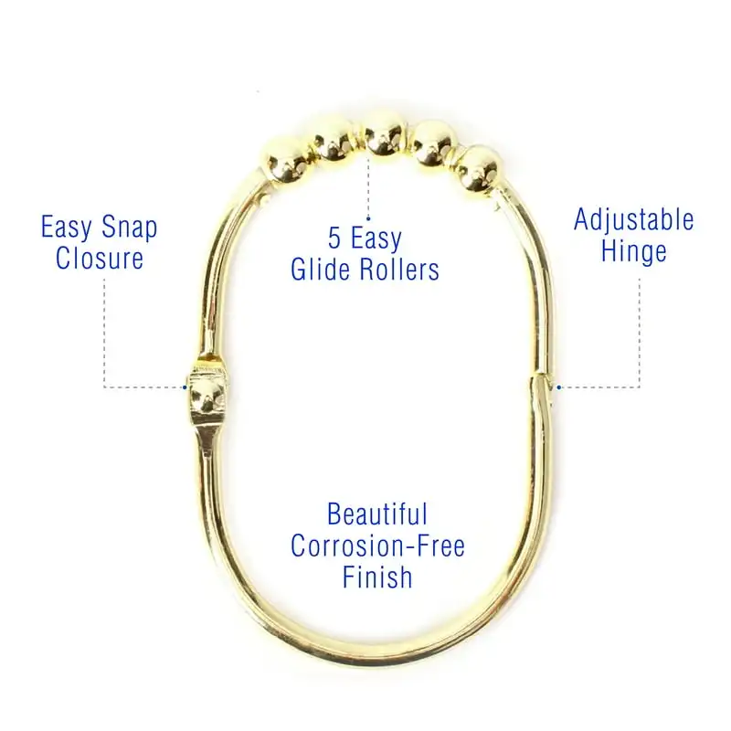 Stainless Steel Shower Curtain Rings Hooks-Set of 12 (Gold)-2 Lb. Depot