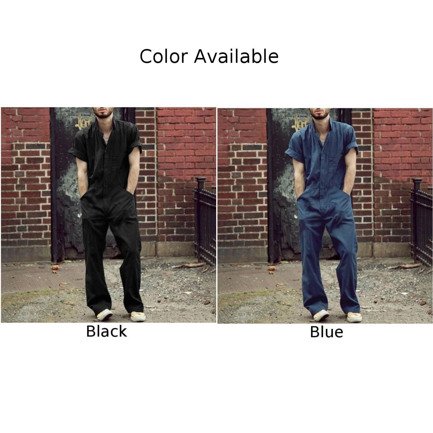 Fashion Short Sleeve Solid Color Overalls Pants Streetwear Zip Pocket Laper Jumpsuit Workwear Overalls Trousers Clothing For Men