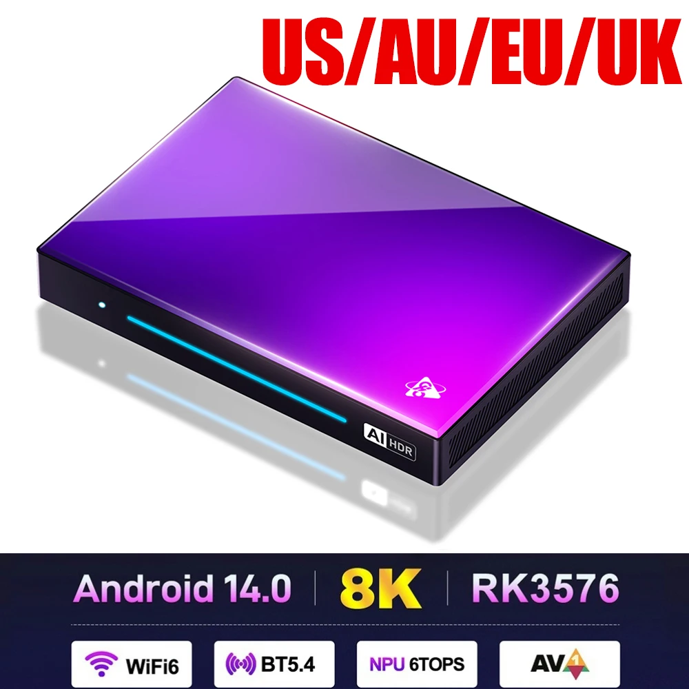 

HD медиаплеер для Android 14 RK3576 видео Set Top TV Box 8K с дистанционным управлением для Android TV Box WiFi6 BT5.4 Приставка Smart TV