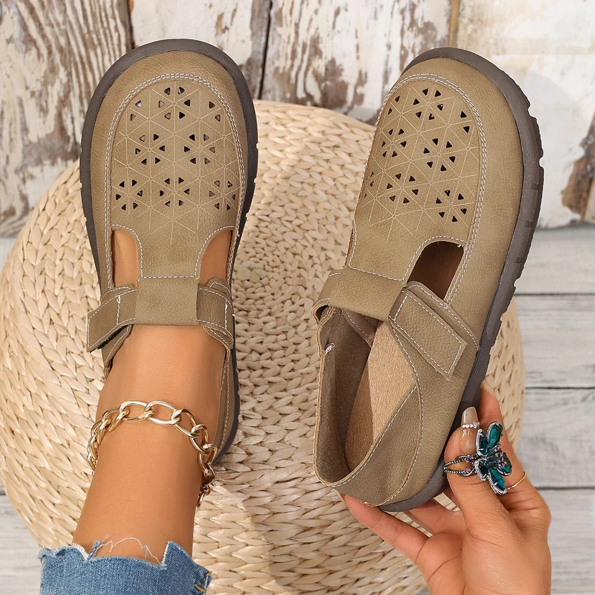 Women Sandals 2024 Round Toe Genuine Leather Sandals Women Platform Shoes Fashion Designer Sandals Women Outdoor Casual Shoes