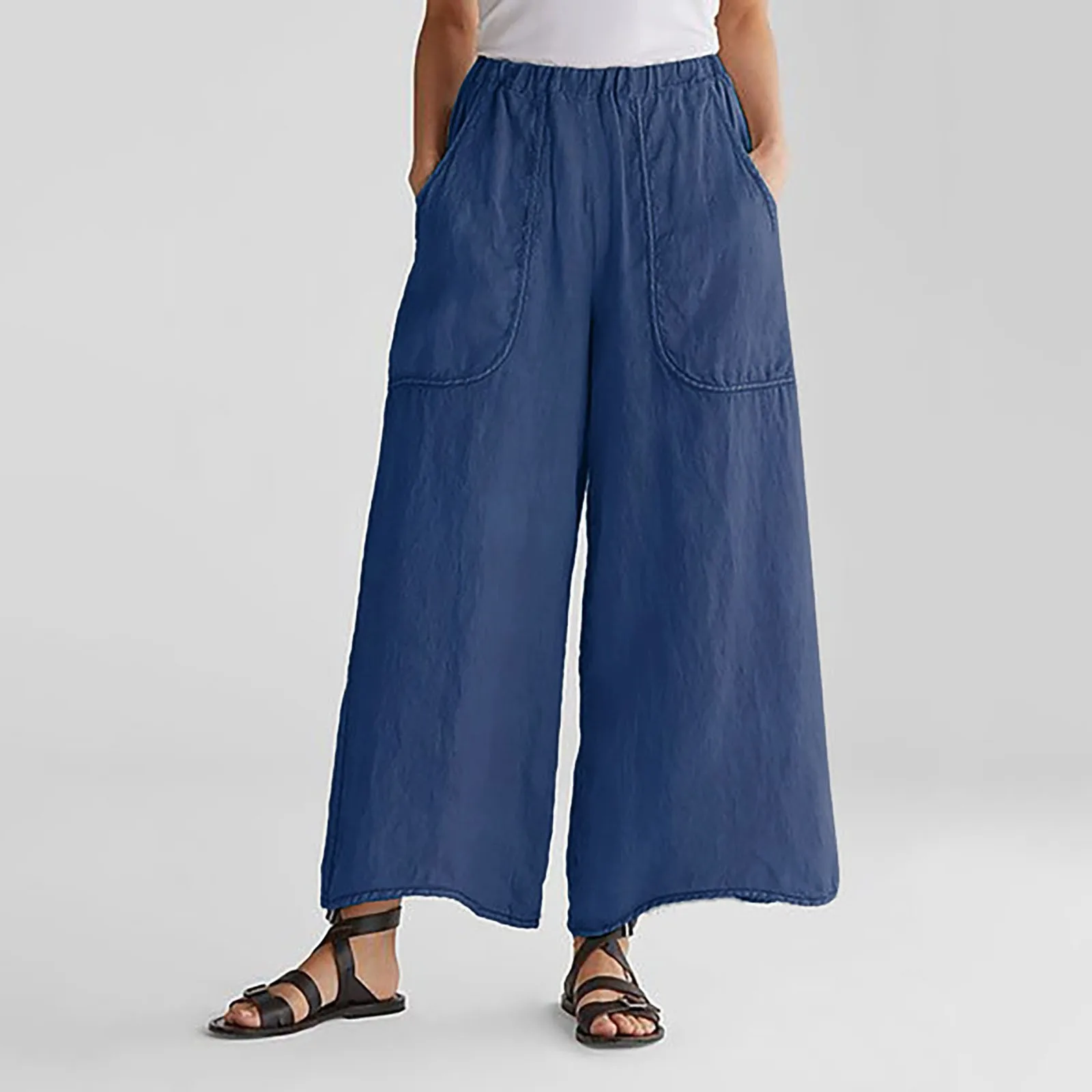 

2023 Summer Women Wide Leg Pants Slacks Mid Rise Solid Color Elastic Waist Long Pants Trousers for Office Women Pants Trousers