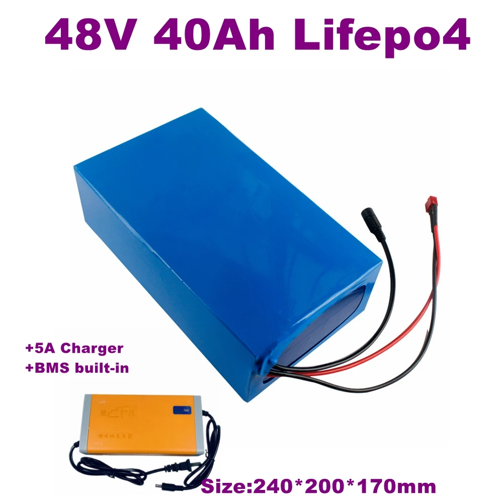 

Аккумуляторная батарея lifepo4 48 в 40 Ач со встроенной системой BMS для электрического велосипеда, электроинструменты, скутер, трехколесные велосипеды + зарядное устройство 5 А