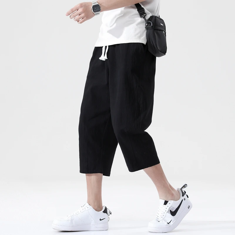 Casual Pants Men's Summer Wild Cotton and Linen Loose Linen Pants Korean Style Trend Nine-point Straight Trousers