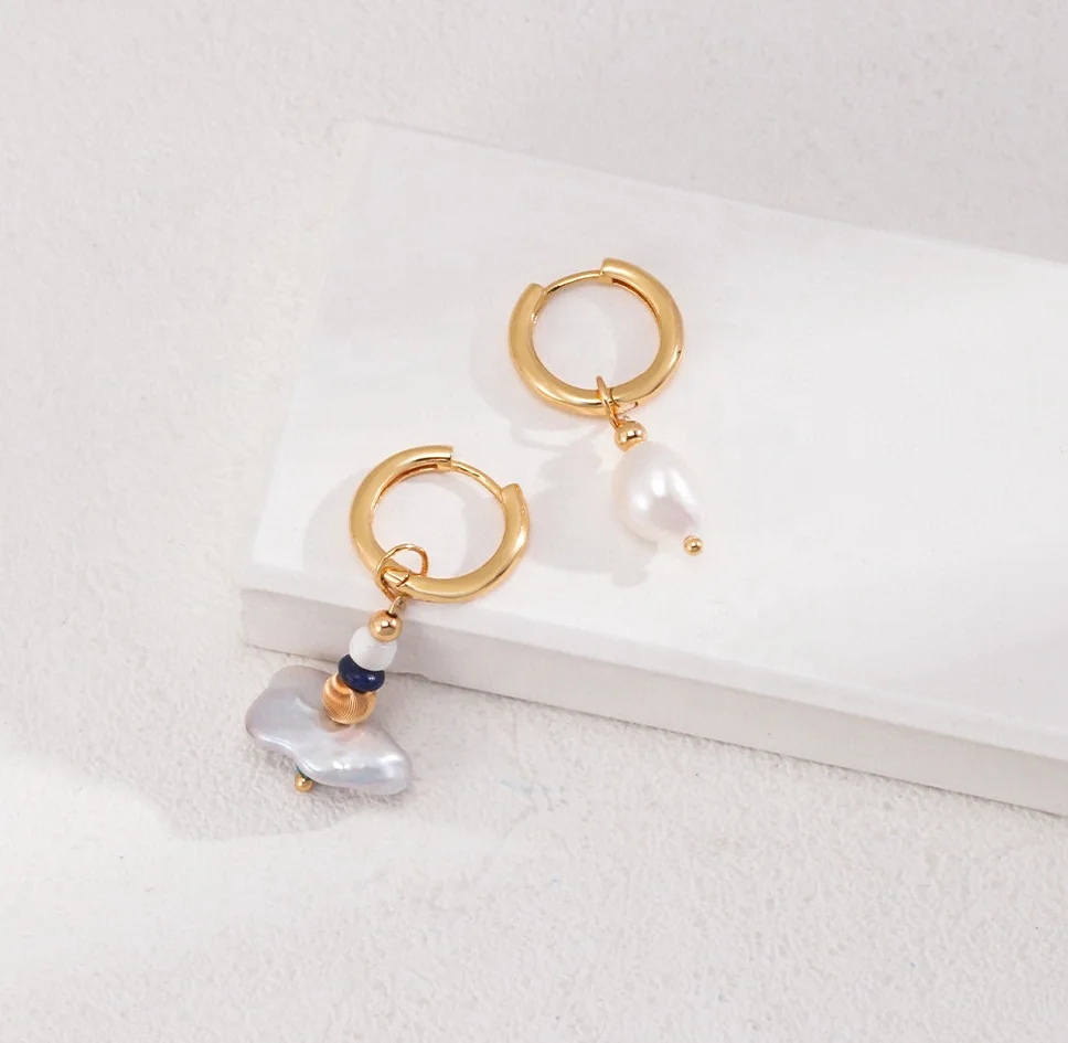

Ear clip 925 sterling silver flexible wear women's 18K gold plated natural pearl sterling silver earrings for women