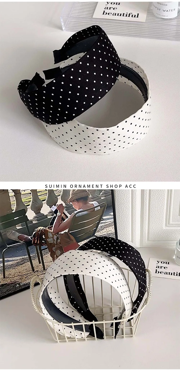 Wide edge black and white polka dot headband women's 2025 new pressure hair wash face hairhoop fashion headband hair accessories