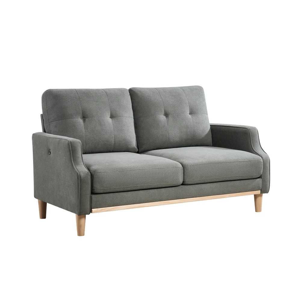 Stoff-Zweisitzer-Sofa mit USB-Ladeanschluss, Dicken Kissen und Massivholzbeinen - Kompaktes 2-Sitzer-Sofa für Kleine Wohnungen – Detail 7