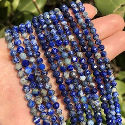 Natural Blue Sapphire Round Faceted Gemstone Beads for DIY Jewelry Crafting - 15 - Inch Strand, Tiny Spacer Beads (Lapis Lazuli)