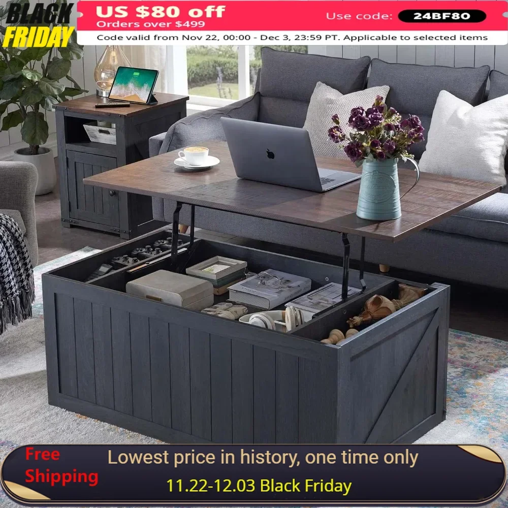 SinCiDo 48" Lift Top Coffee Table With Sliding Groove Barn