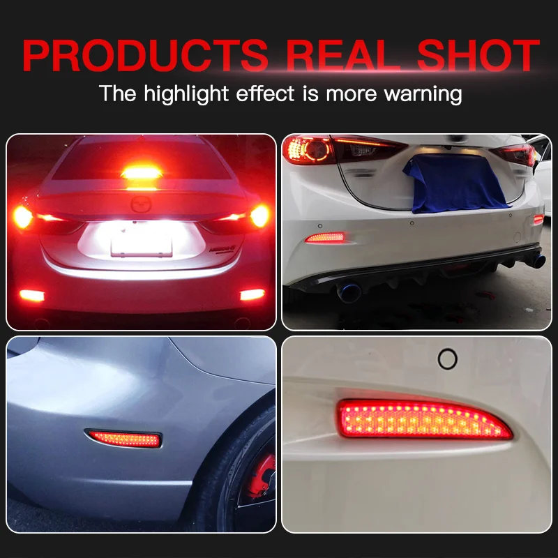 2x Red Lens LED Rear Bumper Reflector Tail Brake Stop Lights For 2010-13 Mazda 3