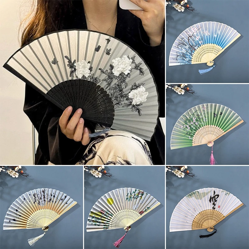 Description Picture 4 of itemVintage Silk Folding Hand Fan Chinese Japanese Bamboo Fans Craft Gifts Women Dance Performance Props Home Decoration Ornaments