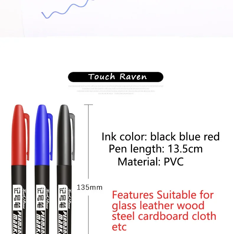 3 teile/satz Permanent Marker Stift Wasserdichte Tinte Feine Spitze Schwarz Blau Rot Öl Tinte 1,5mm Runde Kappe Feine farbe Marker Stift – Detail 2