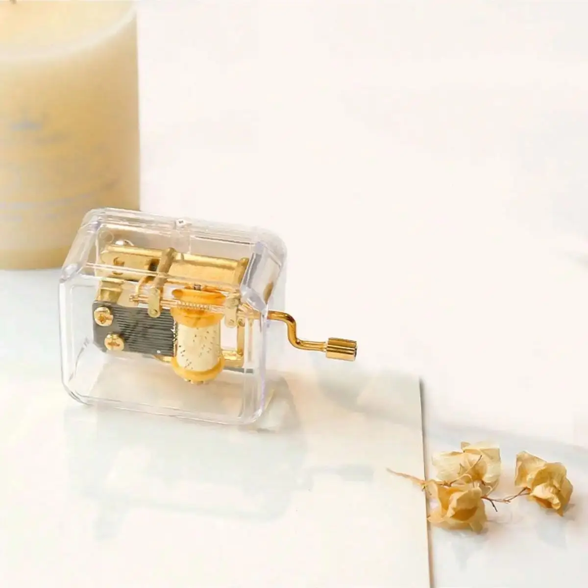 1pc Castle in the Sky Music Box Acrylic Clear Hand-operated Type Hand Crank Engraved Musical Box Gift for Daughter on Birthday