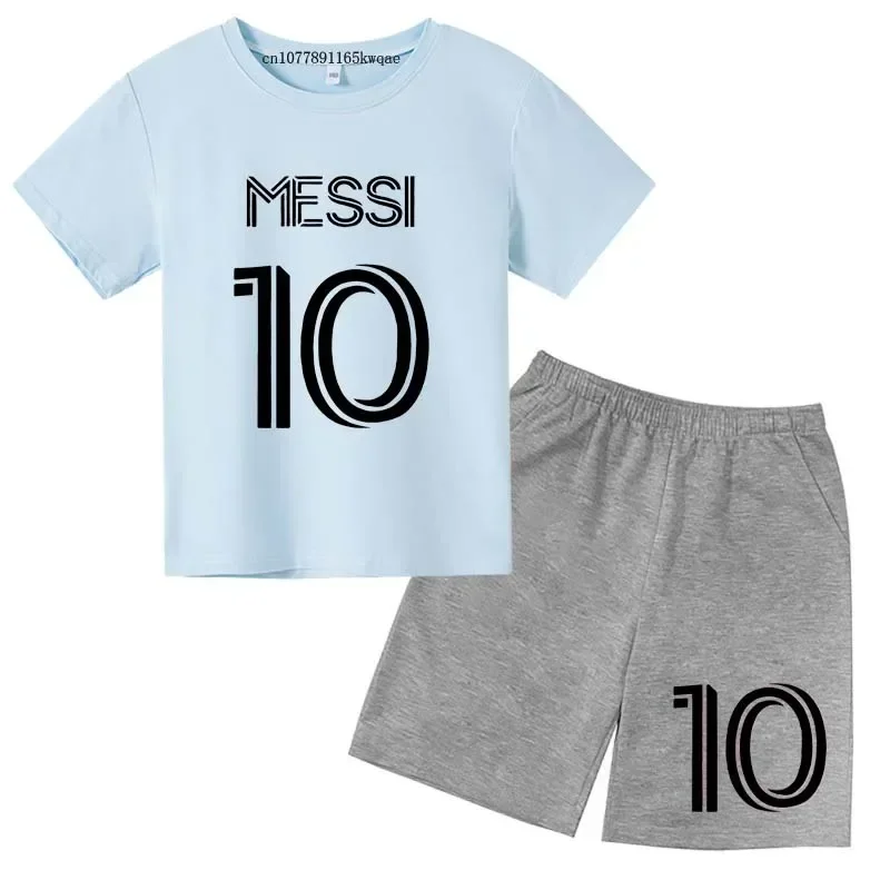 thumbnail image 1 of Conjuntos de 2 camisetas y pantalones con estampado de Super Soccer Star No. 10 para niños de 3 a 14 años, ropa de calle para niños y niñas, 1 of 5