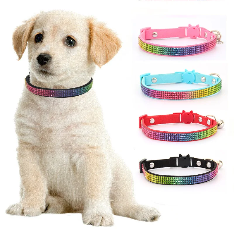 

Zinc Alloy Buckle Collar for Small and Medium Dogs or Cats, Crystal Glitter Rhinestone Pet Collars, Chihuahua, Pug Dog Bells