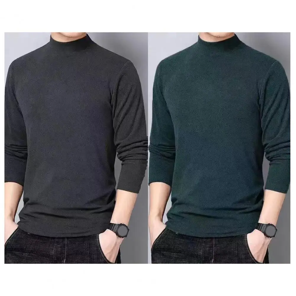 

Men Solid Color Shirt Cozy Mock Collar Sweatshirt for Fall Winter Soft Warm Mid Length Top with Long Sleeve Bottoming Elastic