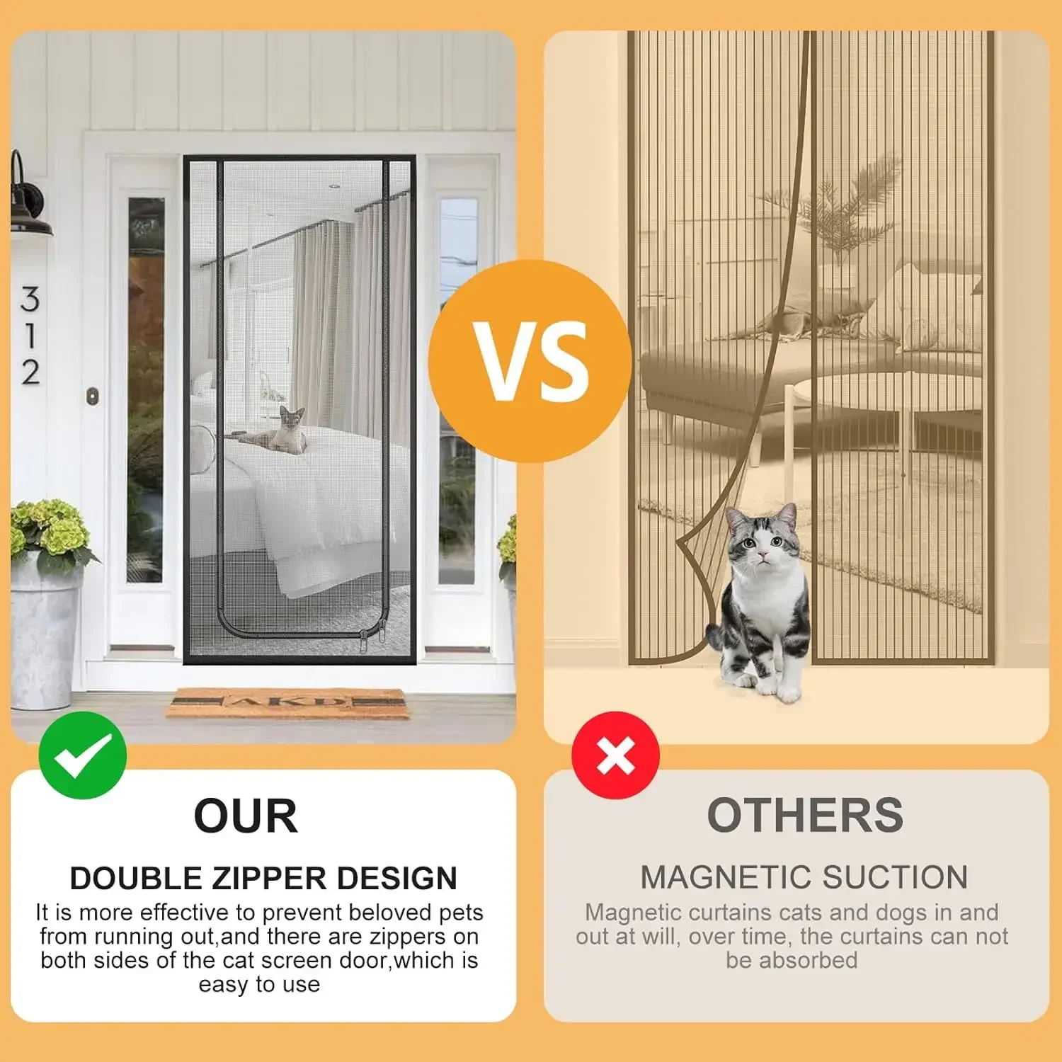 Zipper Door Screen Anti-cat PPT Nano Door Curtain Shape Anti-mosquito Mesh Screen for Pet Living Room Kitchen Bedroom
