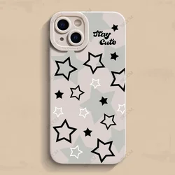 Black & White Star Printed Shockproof Phone Case with Soft Bumper - iPhone 13 Mini (White M881)