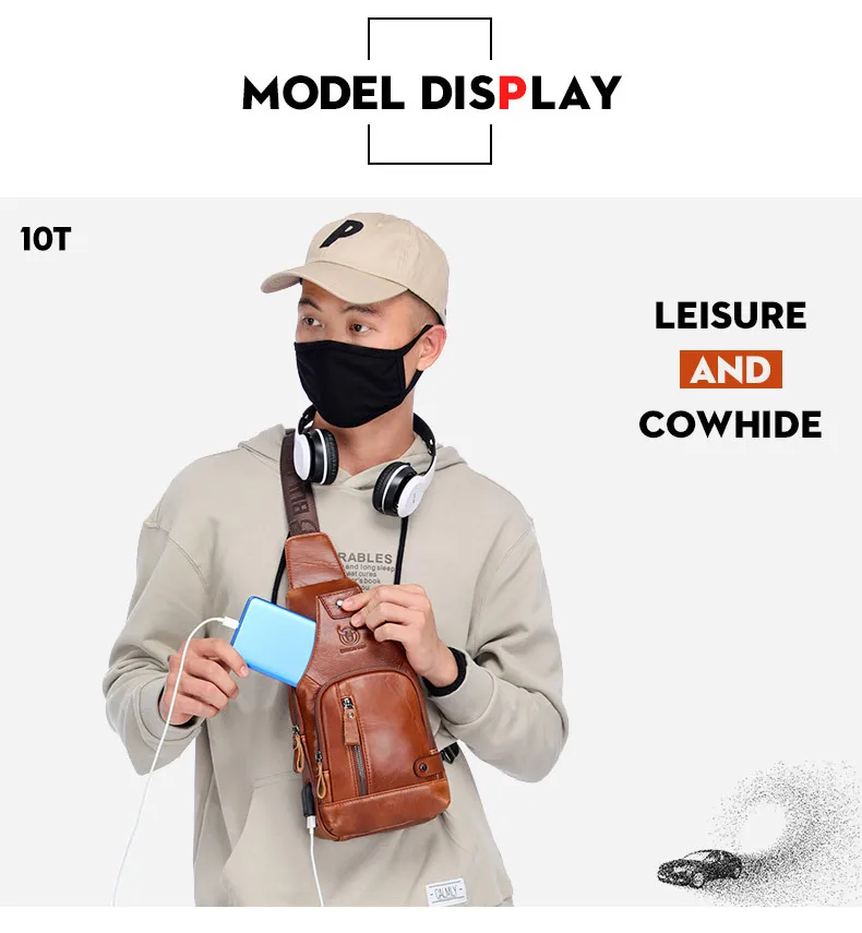 Vintage Men's Chest Bag Crossbody Bag Outdoor Casual Genuine Leather Business Travel Shoulder Bag with Large Capacity