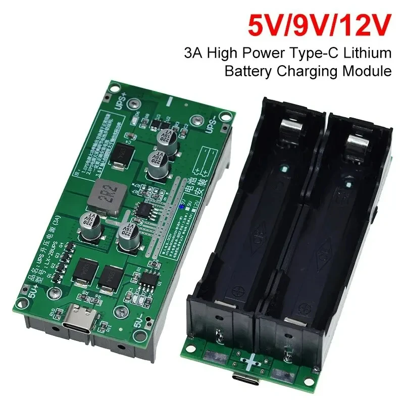 Type-C 15W 3A Fast Charge UPS Power Supply / 18650 Lithium Battery Charger Test Module DC-DC Step Up Booster Converter 5V 9V 12V 4