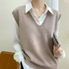 Early Autumn  Women's Knitted Wool Vest Layering Svel Loose Outerwear Sweater oulder Pad V-ne Pure Color Commute