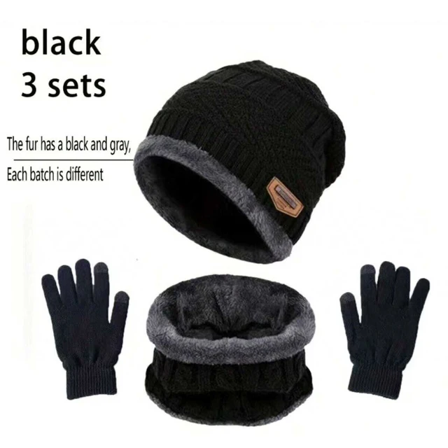 2pcs+1 pair Winter Warm Velvet Hat Scarf Gloves Set Winter Hats Knit Cap Men And Women Velvet Hat Coral Fleece Scarf Outdoor Rid 1