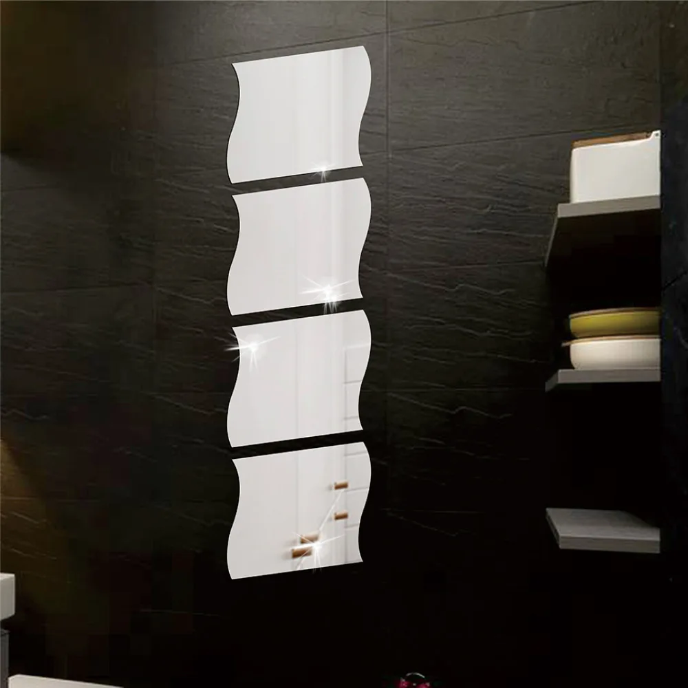 Wall Sticker Mirror Wall Sticker 10pcs 3D Wave Square Adhesive Decals Wave Shape Mirror Wall Stickers for Living Room DIY Mirror Wall Mural Modern Art Home Decor
