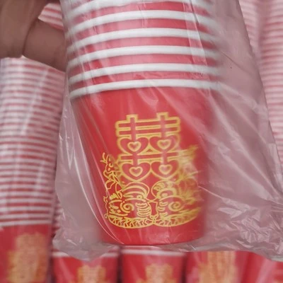 Free shipping 50pcs/lot Wedding Double happiness disposable small paper cups  toast small paper cups red cups - AliExpress