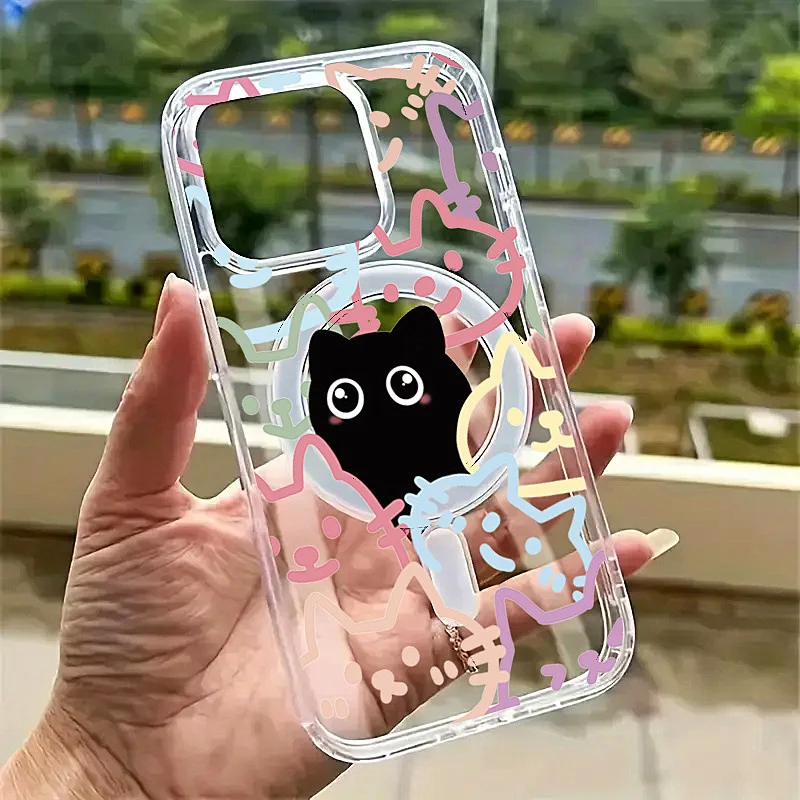 Cute Colorful Cats MagSafe-Compatible Phone Case with Wireless Charging Capability